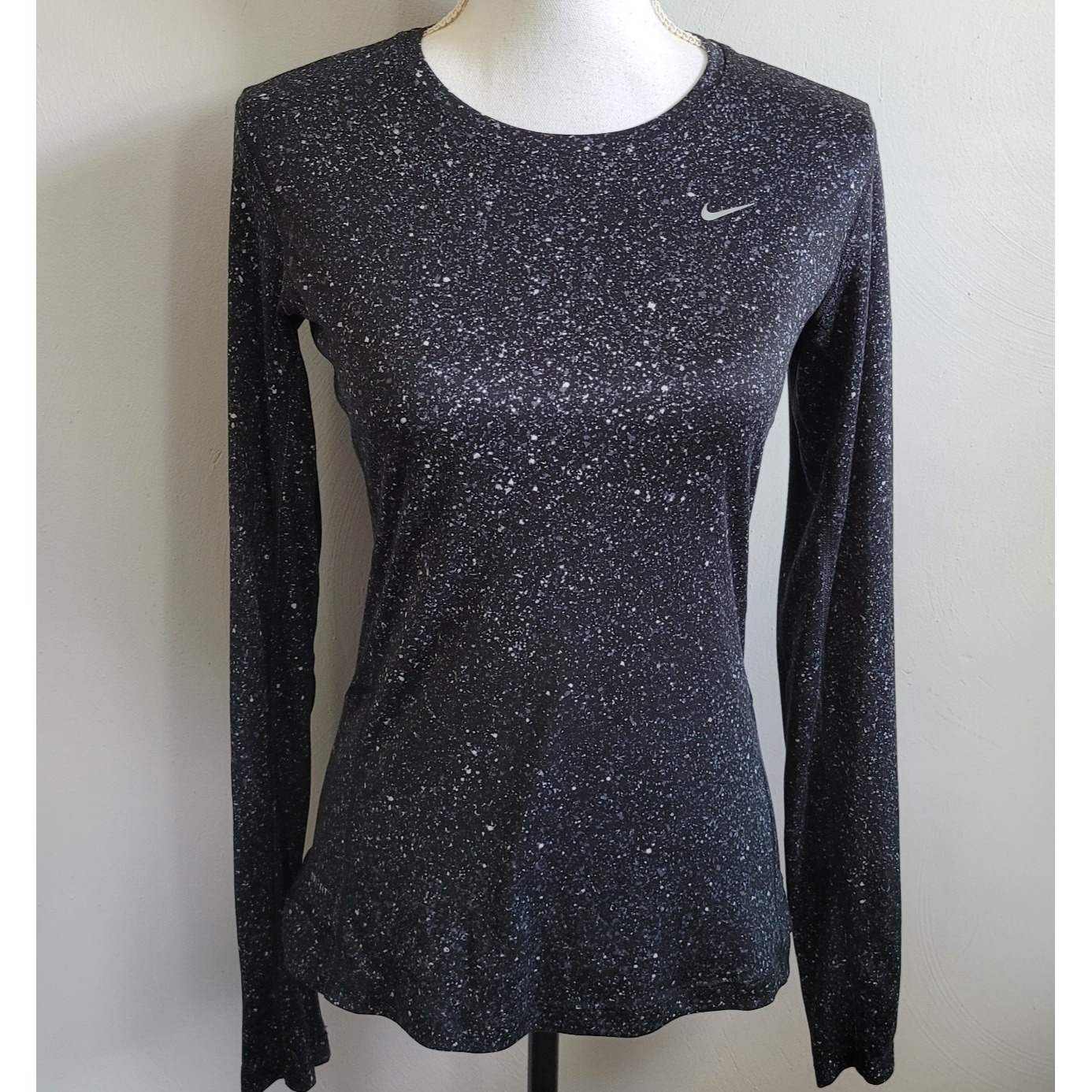 Nike Top Size Small Miler Dri-Fit Running Black Speckle Print Long Sleeve